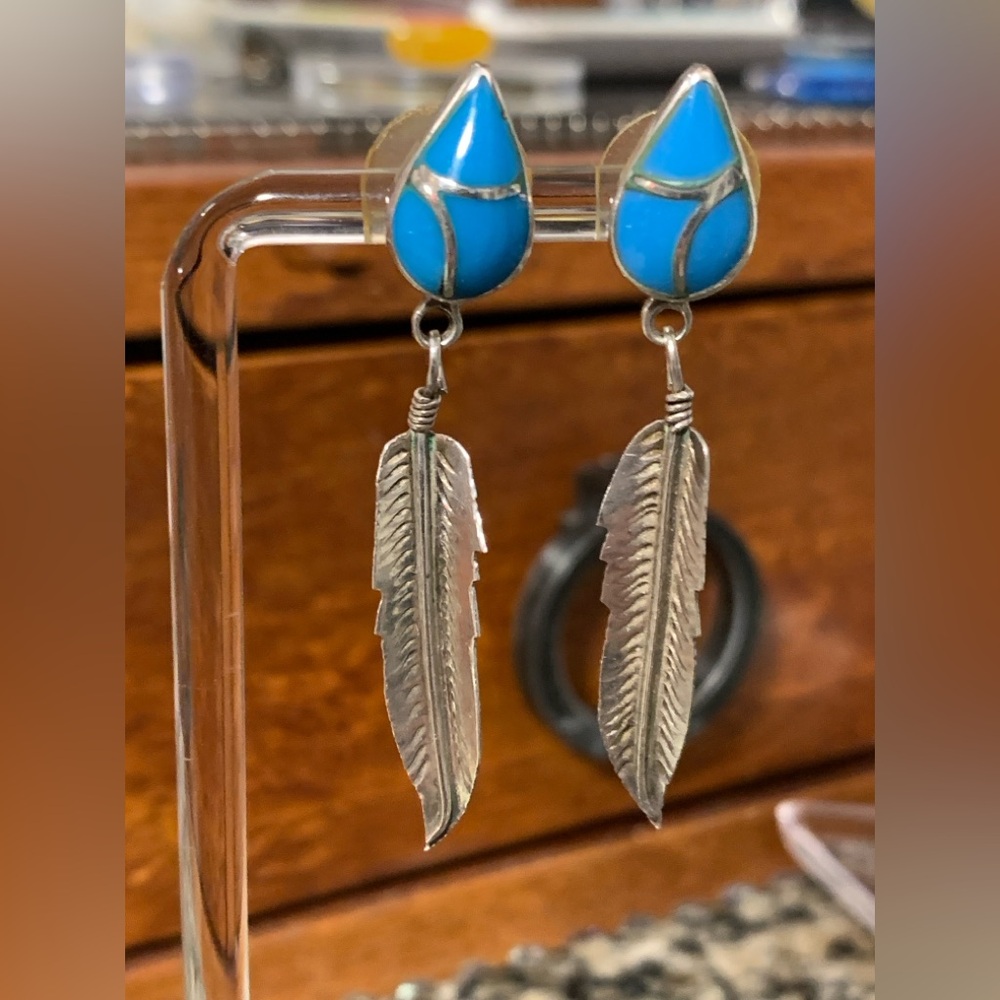 Turquoise & Feather Dangle Earrings